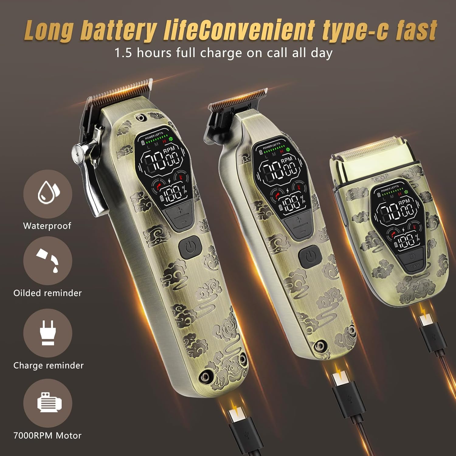 Professional Cordless Hair Clipper Set – 3-in-1 Grooming Kit - Image 2